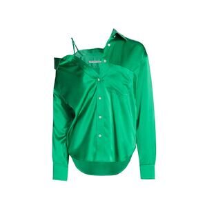 Alexander Wang Off-The-Shoulder Green Silk Shirt Size XS